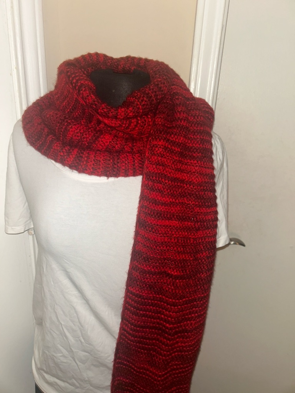 Red Knit Wrap Scarf - Cozy Women's Accessory